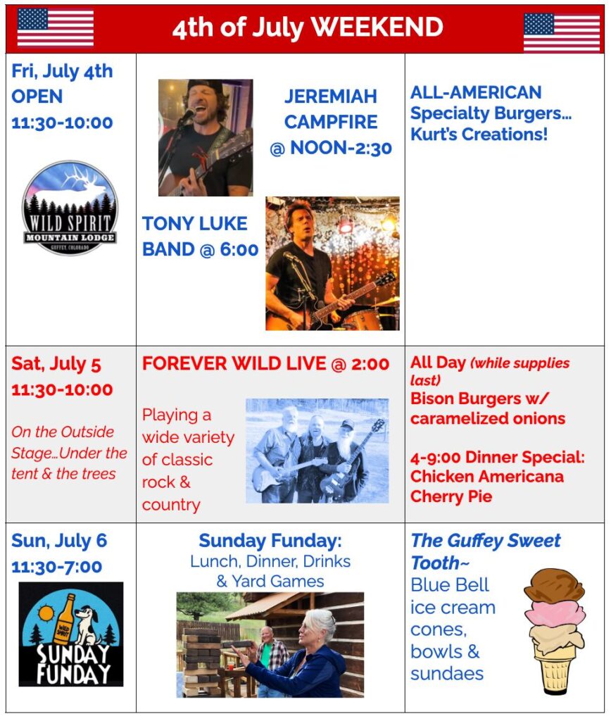 4th of July Weekend Events at Wild Spirit Mountain Lodge